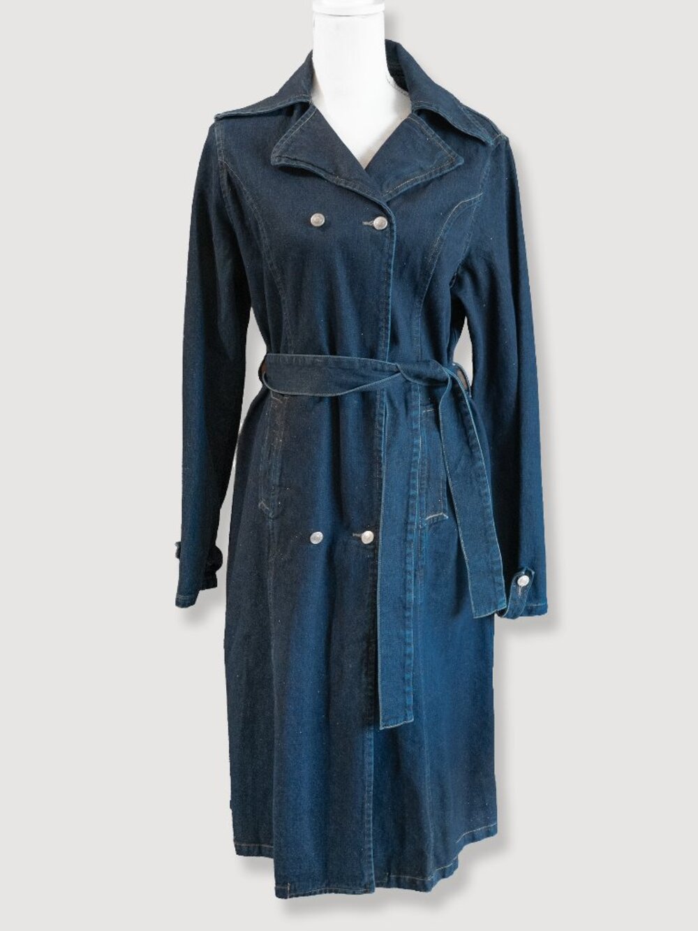 Vintage Y2K Western Trench Denim Duster Long Jean Jacket Glitter Britney Spears
